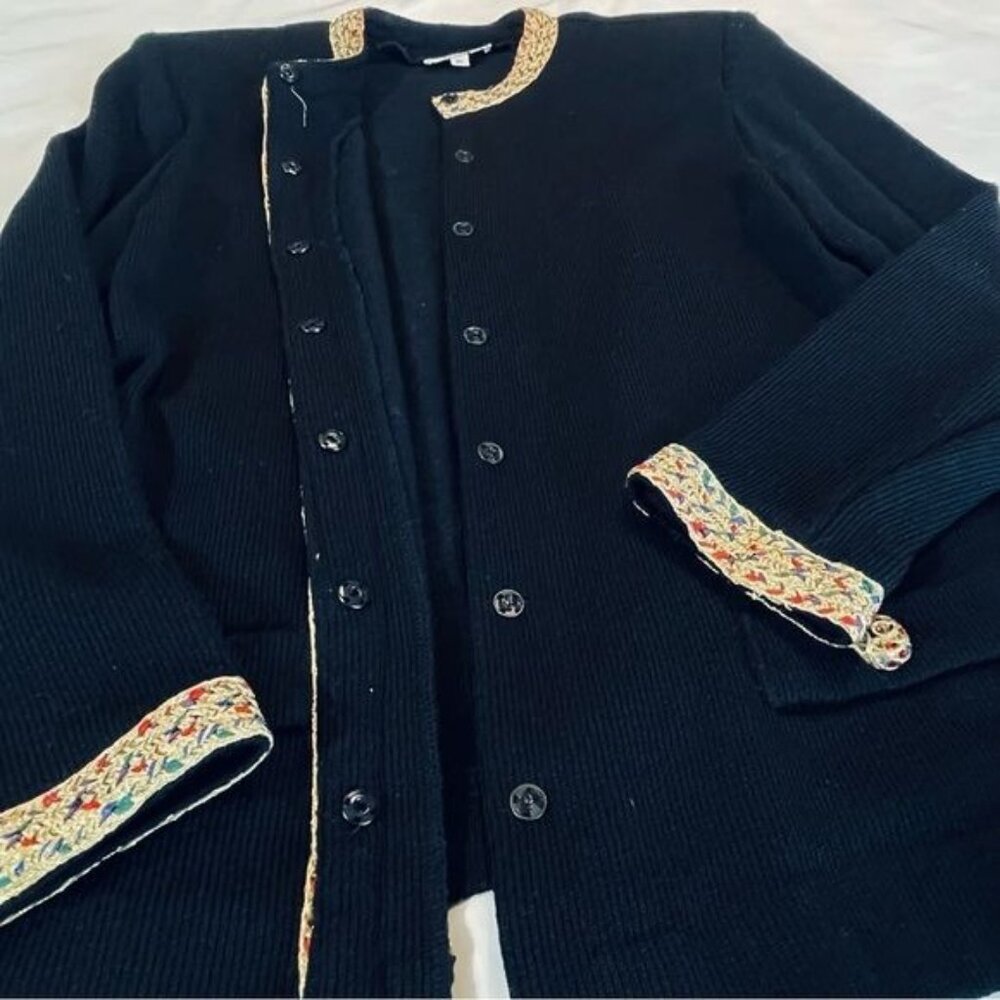 Nilani Gold Metallic Braided Trim Cardigan Sweater Black women’s small Vintage - Picture 2 of 9